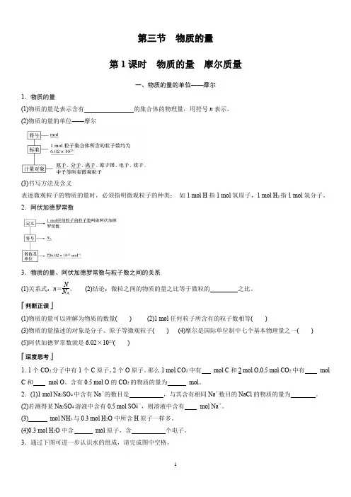第二章 第三节 第1课时 物质的量 摩尔质量(学生版)