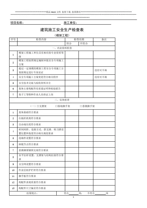建设部 建筑施工安全生产检查表