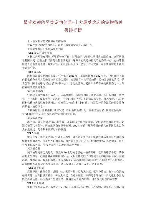 最受欢迎的另类宠物美照-十大最受欢迎的宠物猫种类排行榜