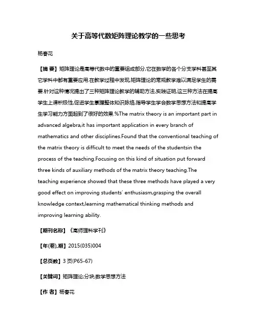 关于高等代数矩阵理论教学的一些思考