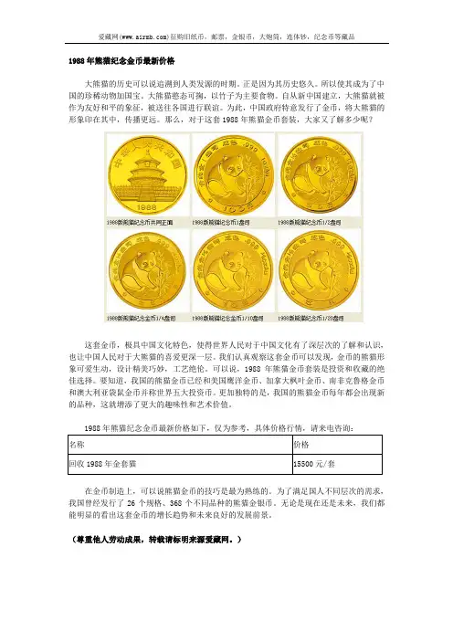1988年熊猫纪念金币最新价格