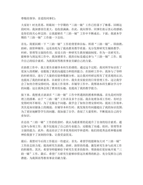 三助一辅个人工作总结