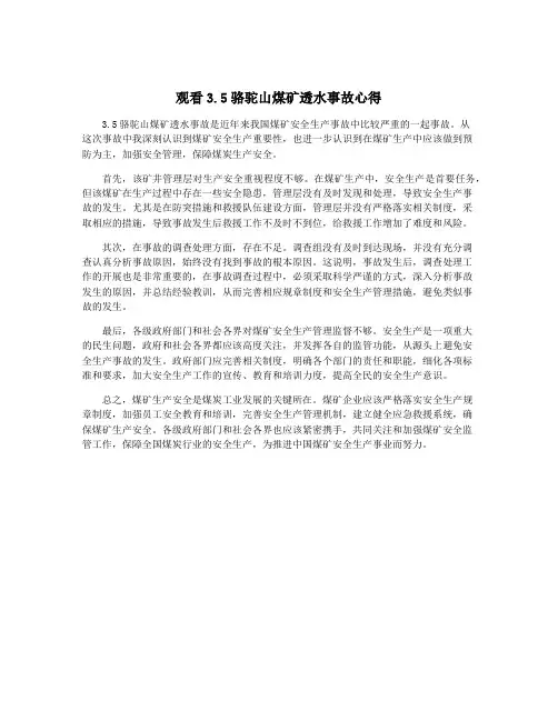 观看3.5骆驼山煤矿透水事故心得