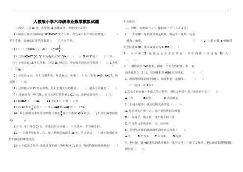 人教版小学六年级毕业数学模拟试题