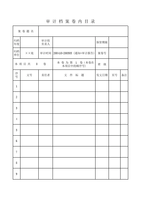 审计档案卷内目录格式