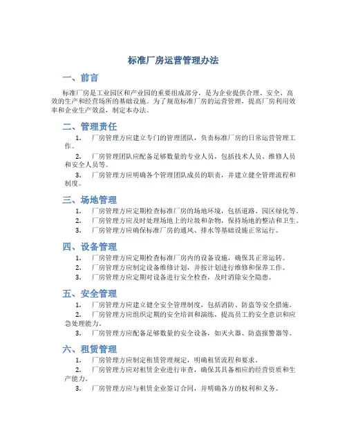 标准厂房运营管理办法