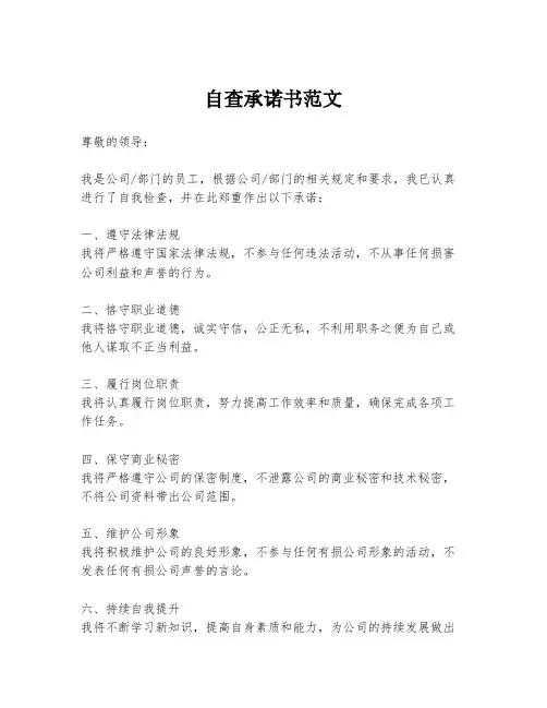 自查承诺书范文