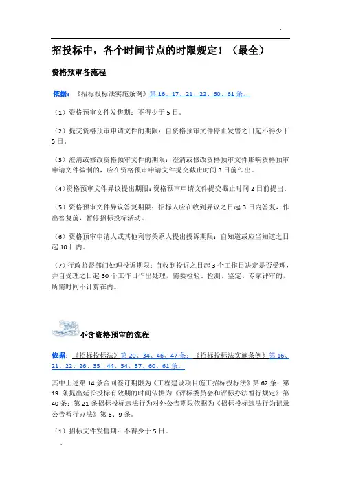 关于招投标中,各个时间节点的时限规定