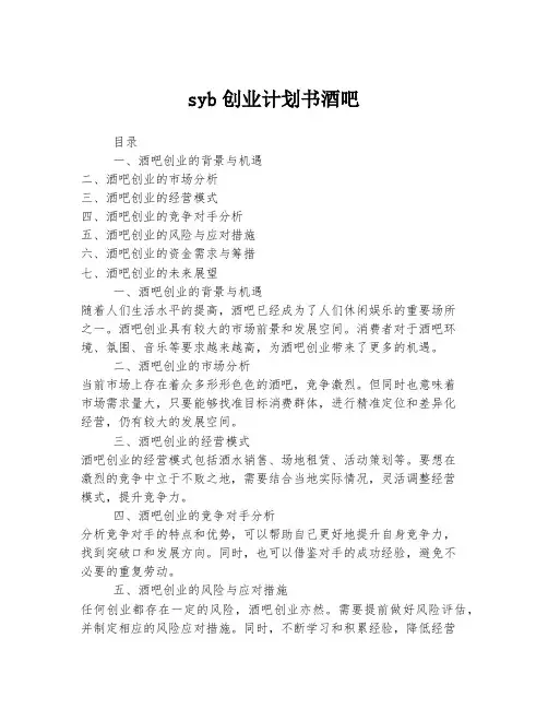 syb创业计划书酒吧