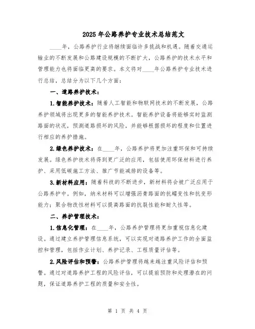 2025年公路养护专业技术总结范文（二篇）
