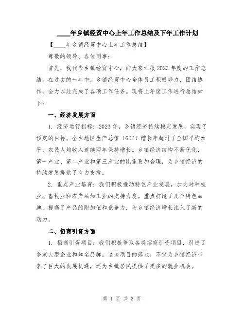 2024年乡镇经贸中心上年工作总结及下年工作计划