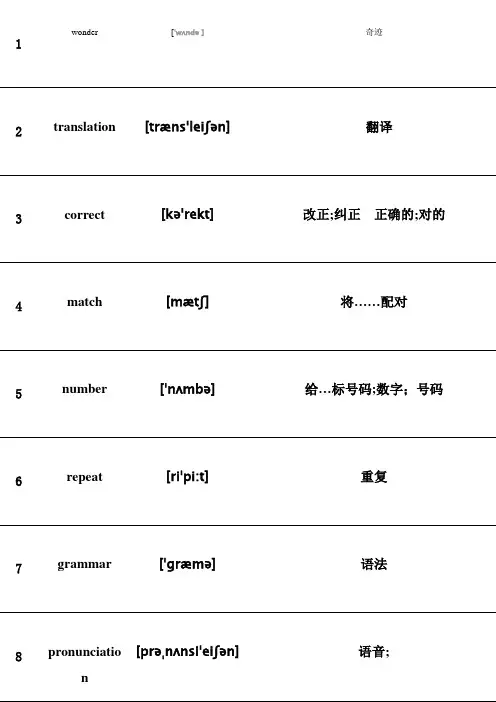 初二(上册)英语单词表