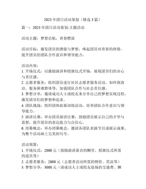2023年团日活动策划(精选3篇)