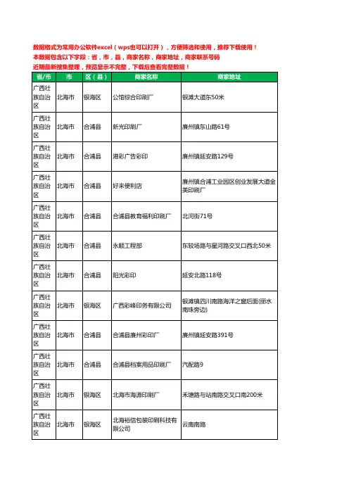 2020新版广西壮族自治区北海市印刷工商企业公司商家名录名单黄页联系电话号码地址大全21家