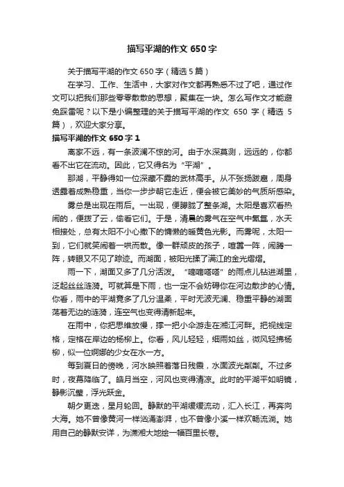 关于描写平湖的作文650字（精选5篇）