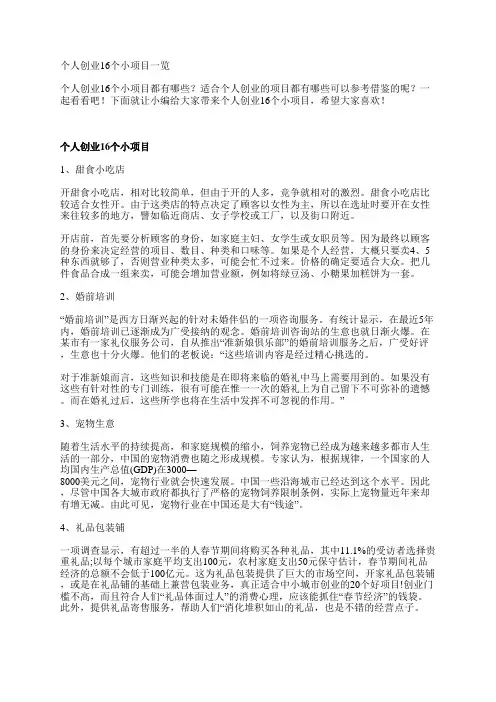 个人创业16个小项目一览