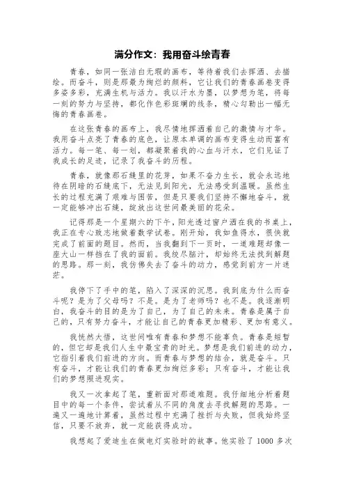 满分作文：我用奋斗绘青春