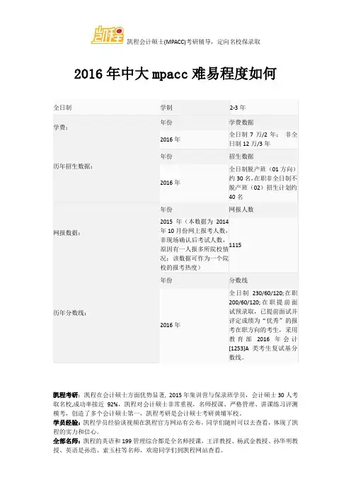 2016年中大mpacc难易程度如何