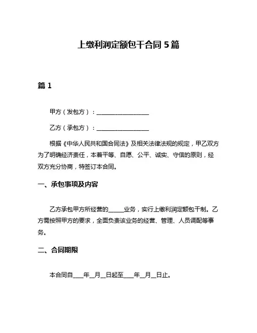 上缴利润定额包干合同5篇