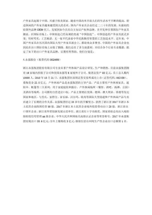 2019年最新户外家具十大品牌