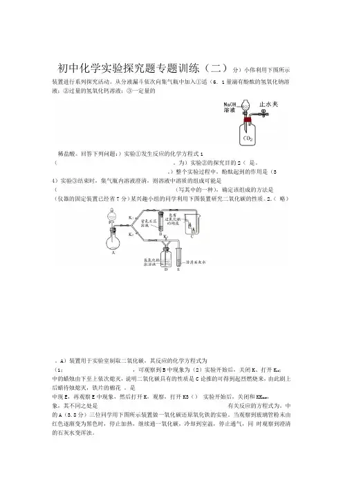 人教版九年级化学中考初中化学实验探究题专题训练及答案
