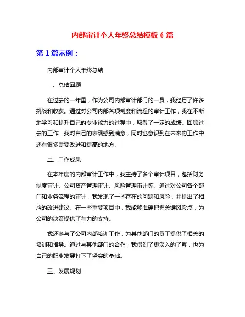 内部审计个人年终总结模板6篇