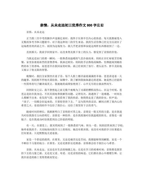 亲情,从未走远初三优秀作文800字左右