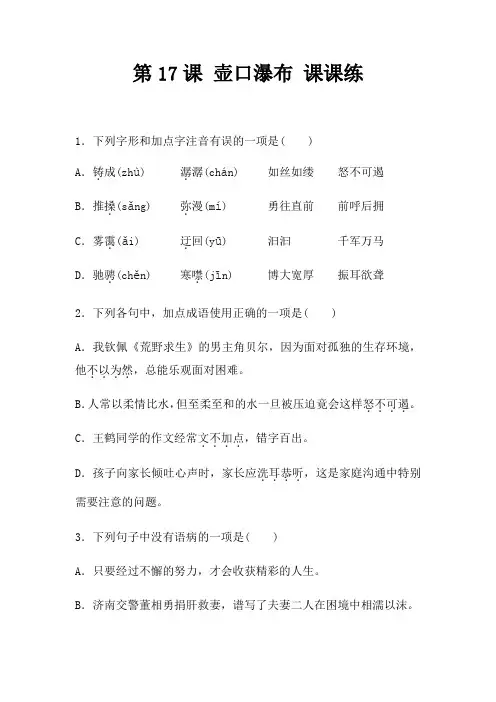 人教部编版八年级下册语文第五单元第17课《壶口瀑布》课课练