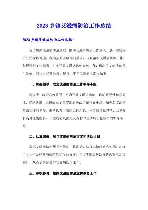 2023乡镇艾滋病防治工作总结