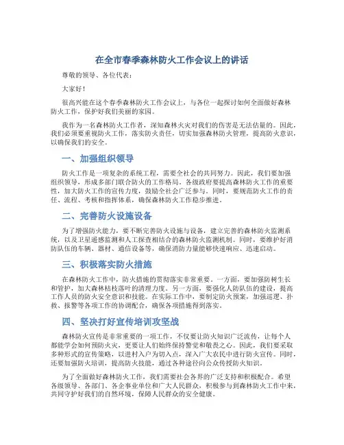 在全市春季森林防火工作会议上的讲话