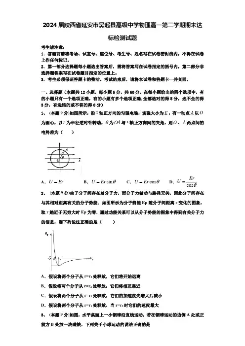 2024届陕西省延安市吴起县高级中学物理高一第二学期期末达标检测试题含解析