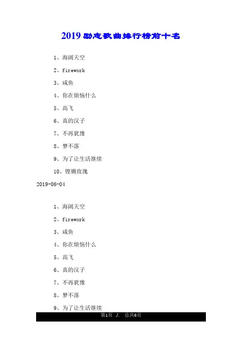2019励志歌曲排行榜前十名.doc