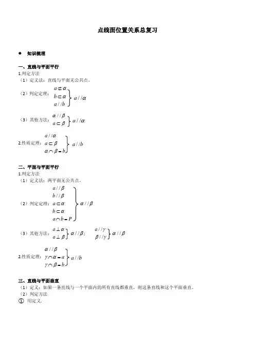 高中数学：点线面关系知识总结和练习(附答案)