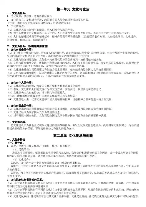 文化生活总复习(四个单元详细考点总结)