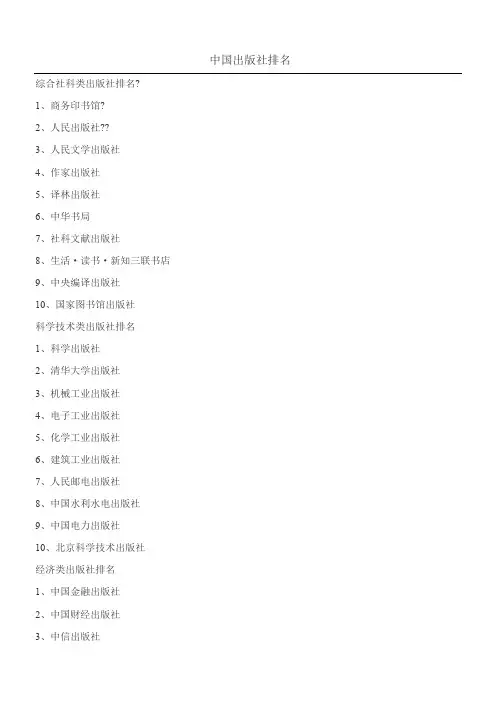 中国各类出版社排名