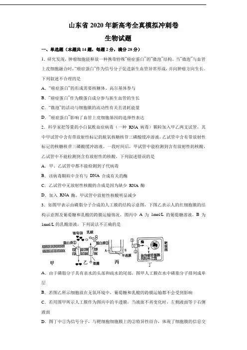 山东省2020年新高考全真模拟冲刺卷 生物试题03(原卷版)