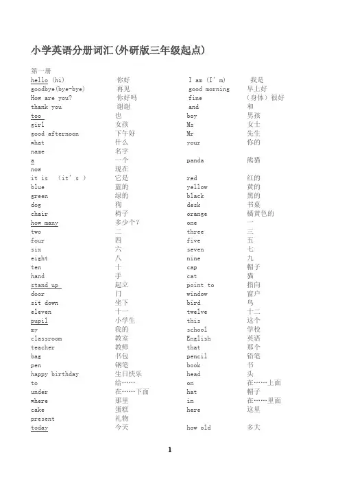 外研版三年级起点-小学英语单词表 2