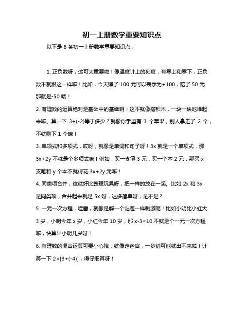 初一上册数学重要知识点