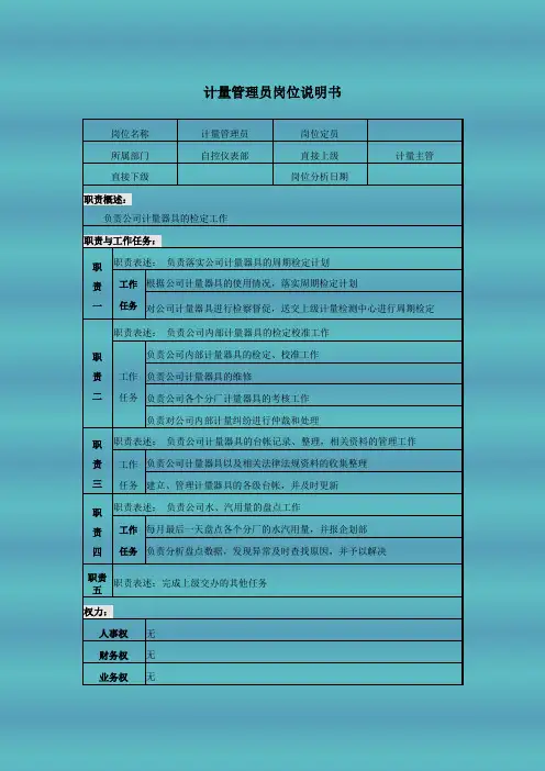 计量管理员岗位说明书