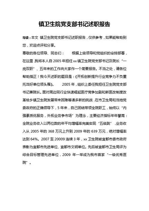 镇卫生院党支部书记述职报告
