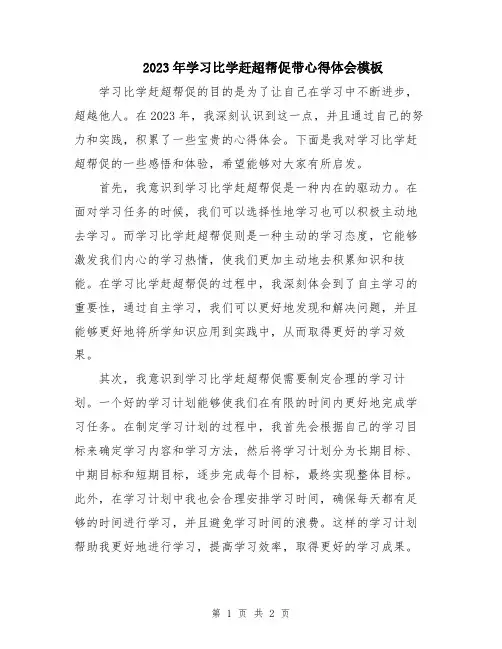 2023年学习比学赶超帮促带心得体会模板