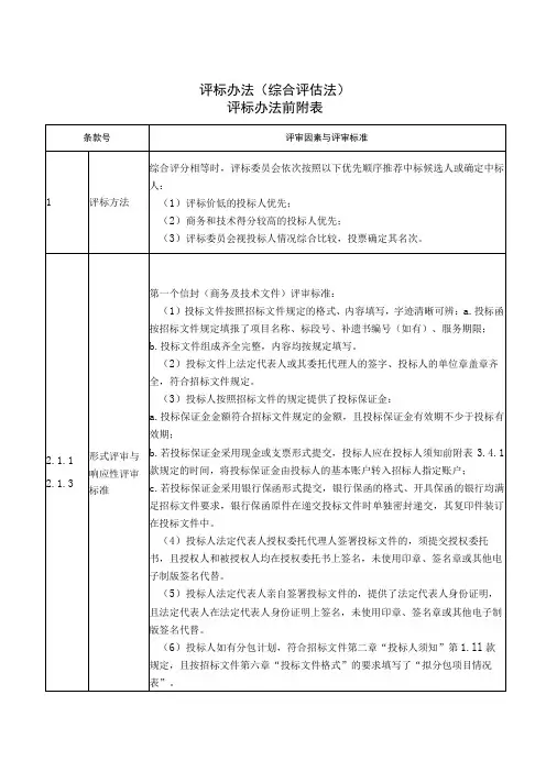 评标办法综合评估法