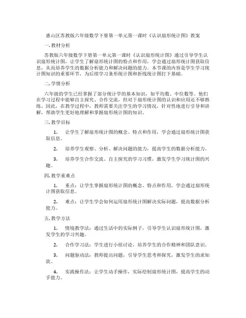 惠山区苏教版六年级数学下册第一单元第一课时《认识扇形统计图》教案