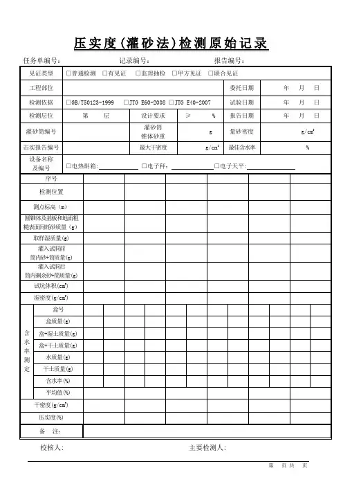 70 压实度(灌砂法)检测原始记录