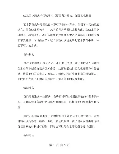 幼儿园小班艺术领域活动《撕面条》教案：拓展文化视野