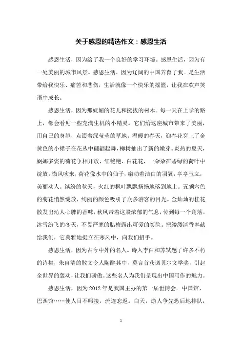 关于感恩的精选作文：感恩生活