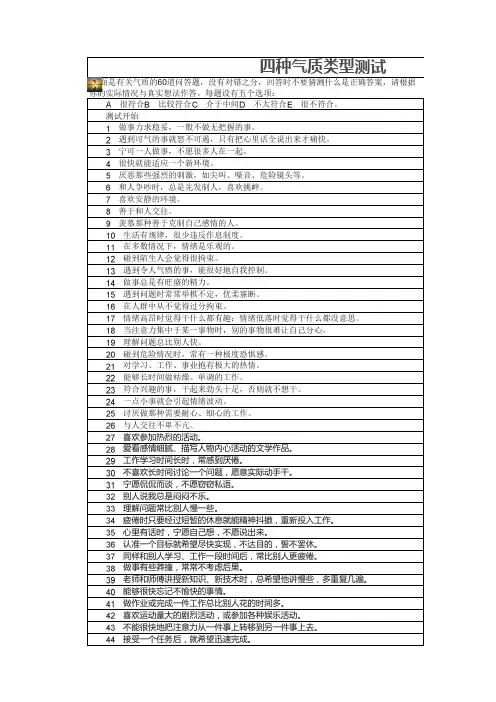 四种气质类型