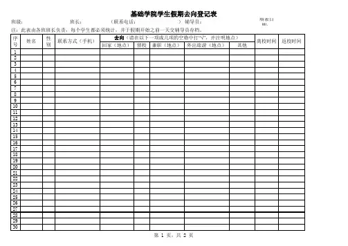 艺术系学生假期去向登记表
