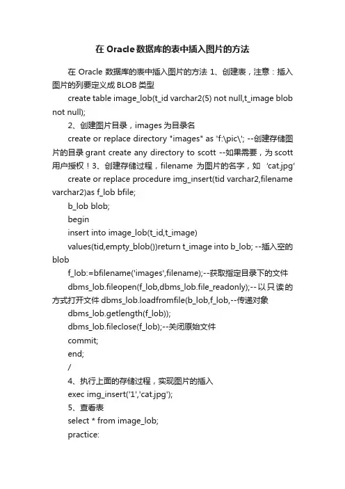 在Oracle数据库的表中插入图片的方法