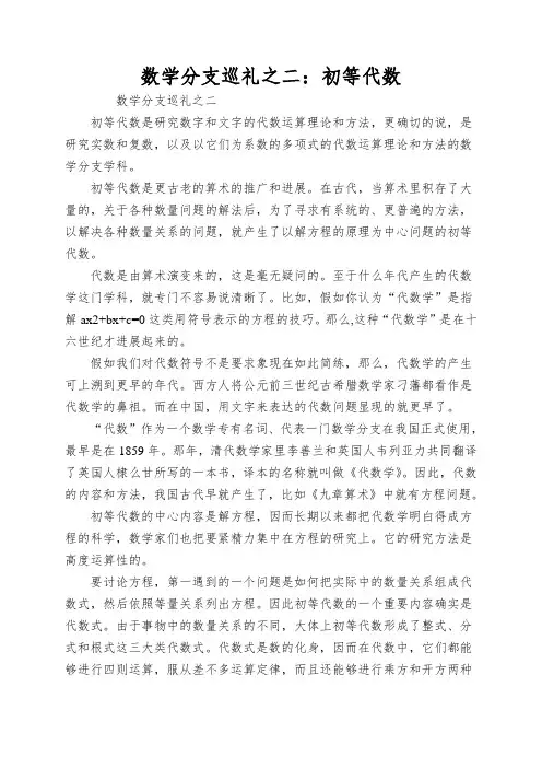 数学分支巡礼之二：初等代数